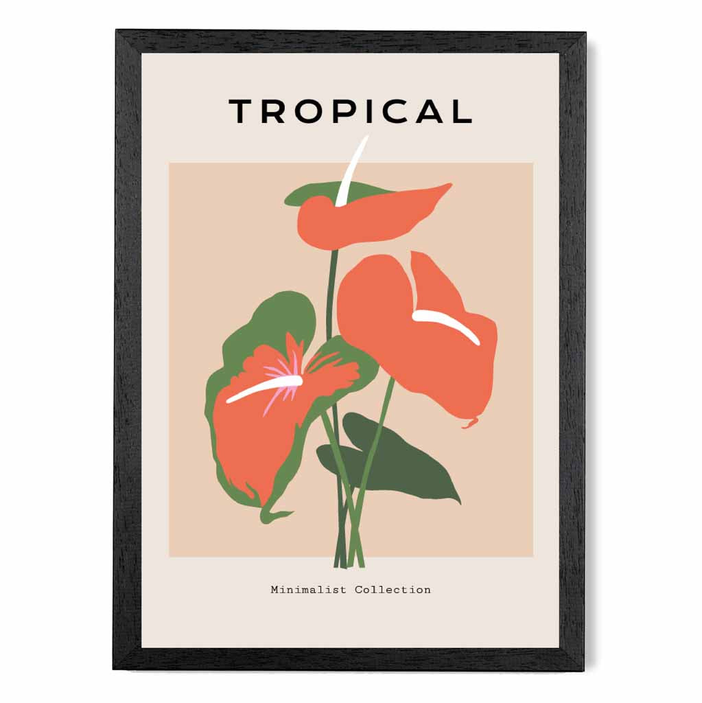 Simple Floral Beige, Orange Tropical Flower Art Print | Wall Art Plaza UK