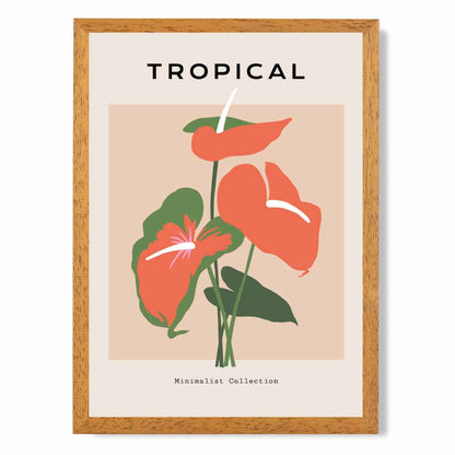 Simple Floral Beige, Orange Tropical Flower Art Print | Wall Art Plaza UK