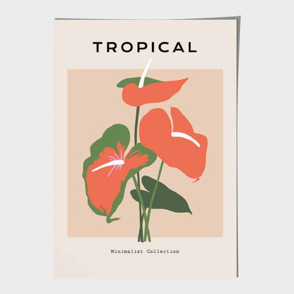 Simple Floral Beige, Orange Tropical Flower Art Print | Wall Art Plaza UK