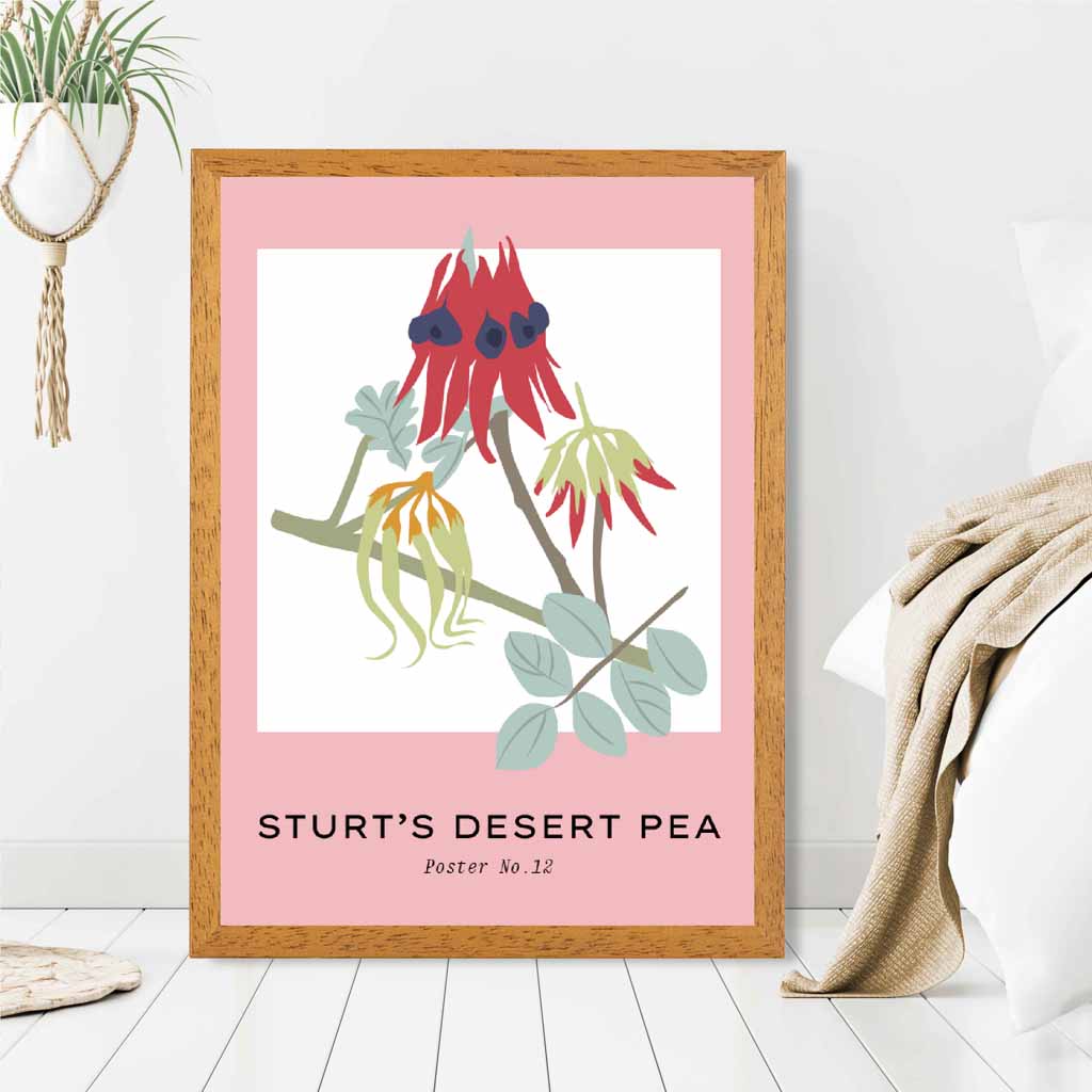 Simple Floral Pink, Colourful Sturt's Desert Pea Art Print | Wall Art Plaza UK