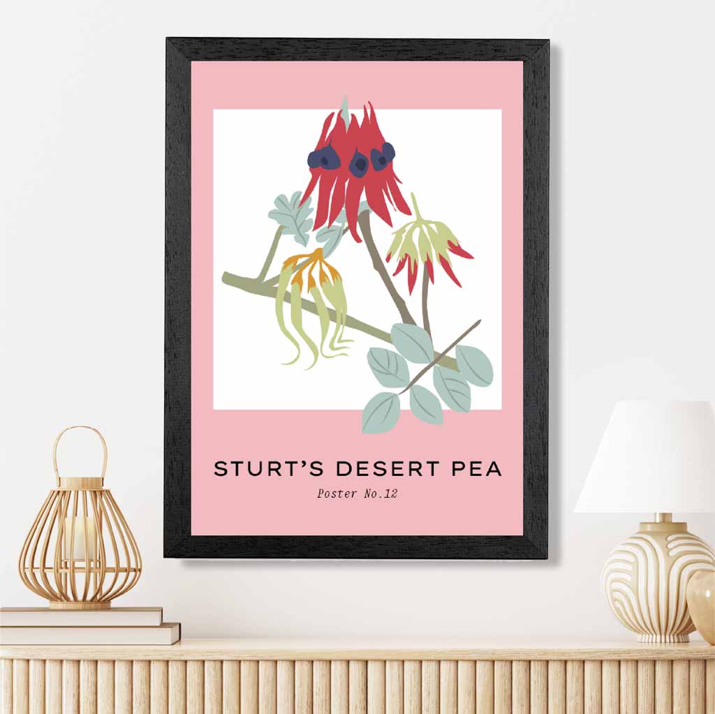 Simple Floral Pink, Colourful Sturt's Desert Pea Art Print | Wall Art Plaza UK