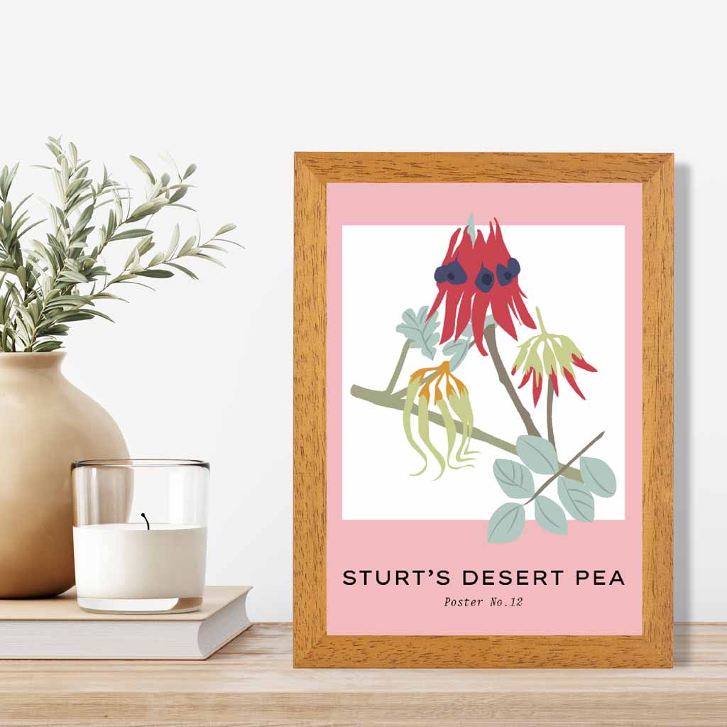 Simple Floral Pink, Colourful Sturt's Desert Pea Art Print | Wall Art Plaza UK