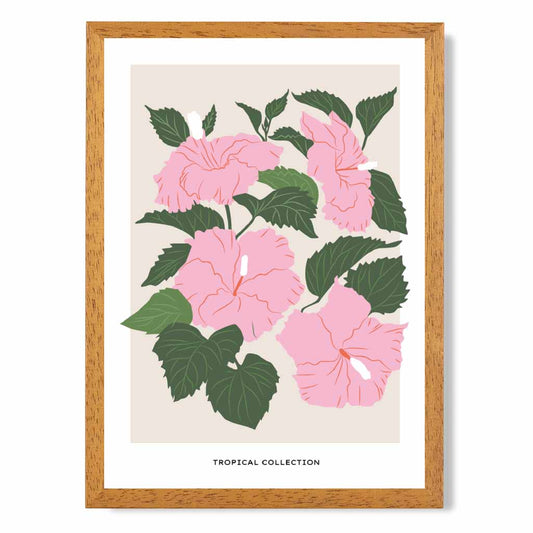 Boho Floral Pink, Green Tropical Flowers Art Print | Wall Art Plaza UK