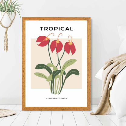 Tropical Floral Red, Green Masdevallia Flower Art Print | Wall Art Plaza UK