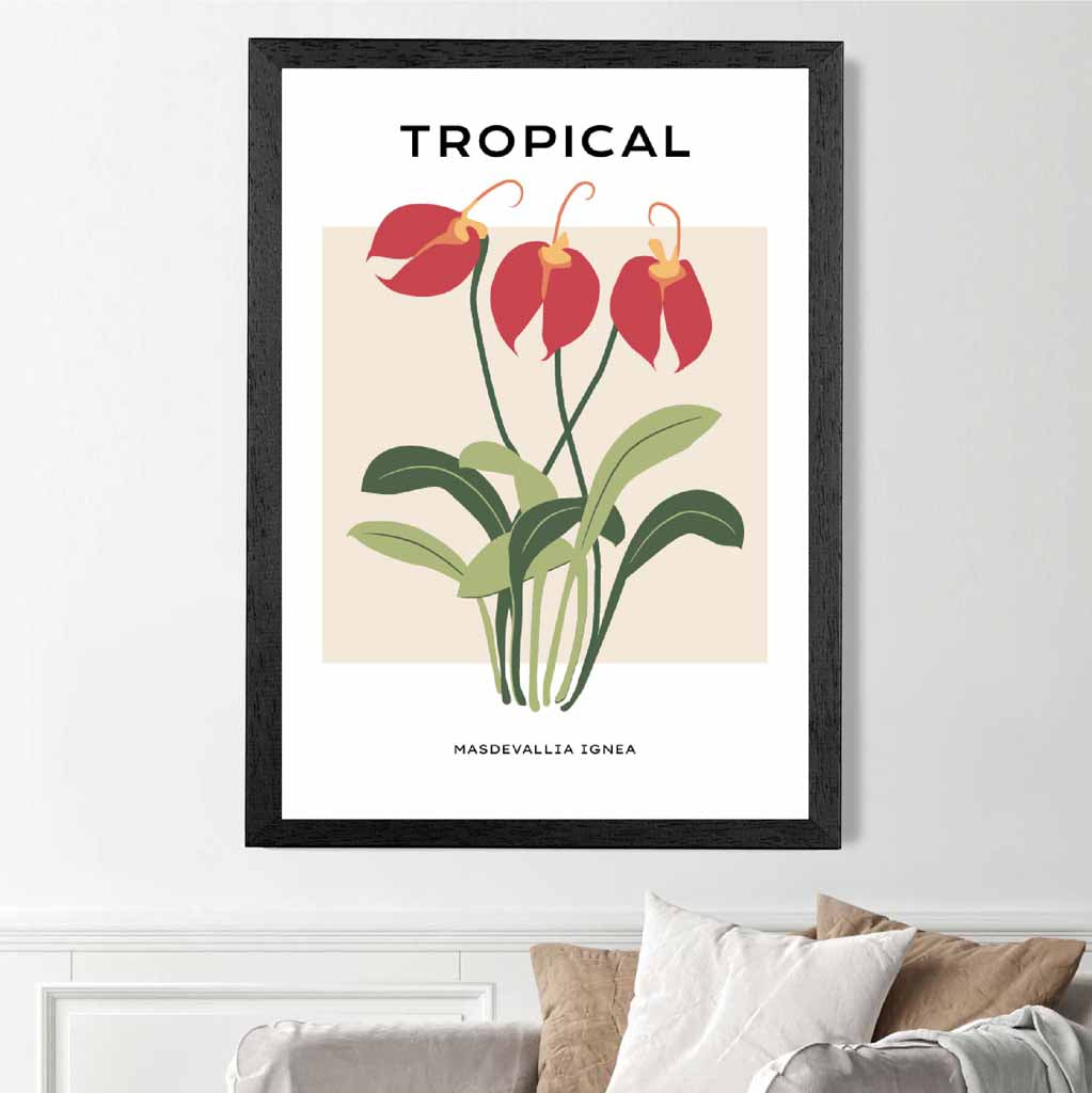 Tropical Floral Red, Green Masdevallia Flower Art Print | Wall Art Plaza UK