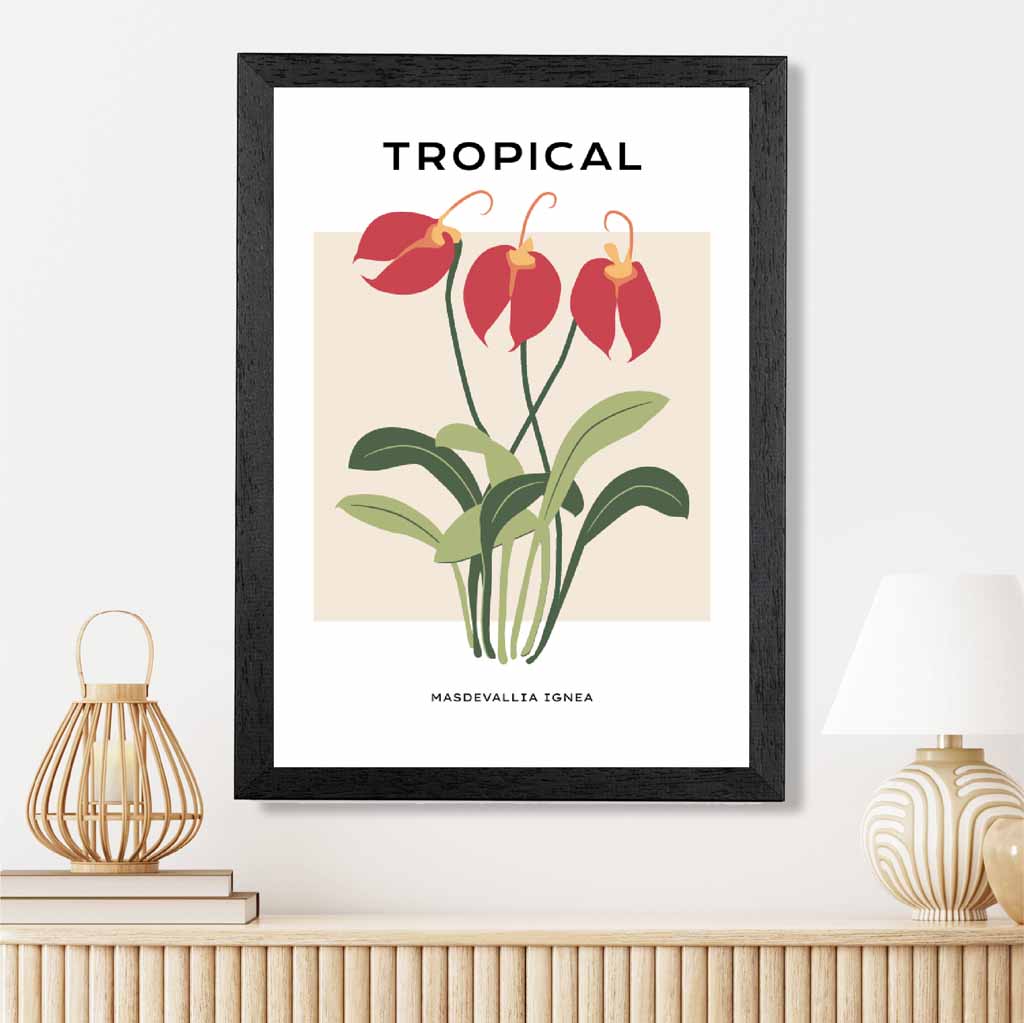 Tropical Floral Red, Green Masdevallia Flower Art Print | Wall Art Plaza UK