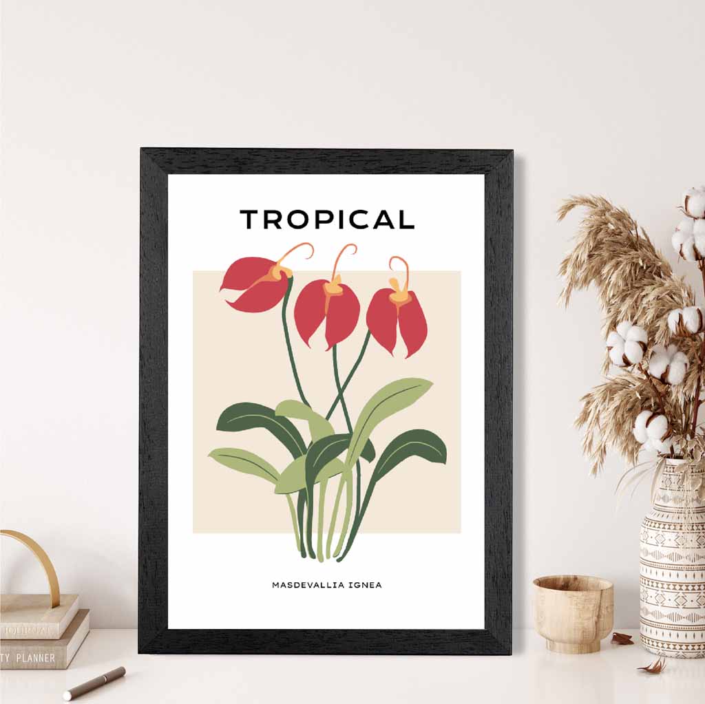 Tropical Floral Red, Green Masdevallia Flower Art Print | Wall Art Plaza UK