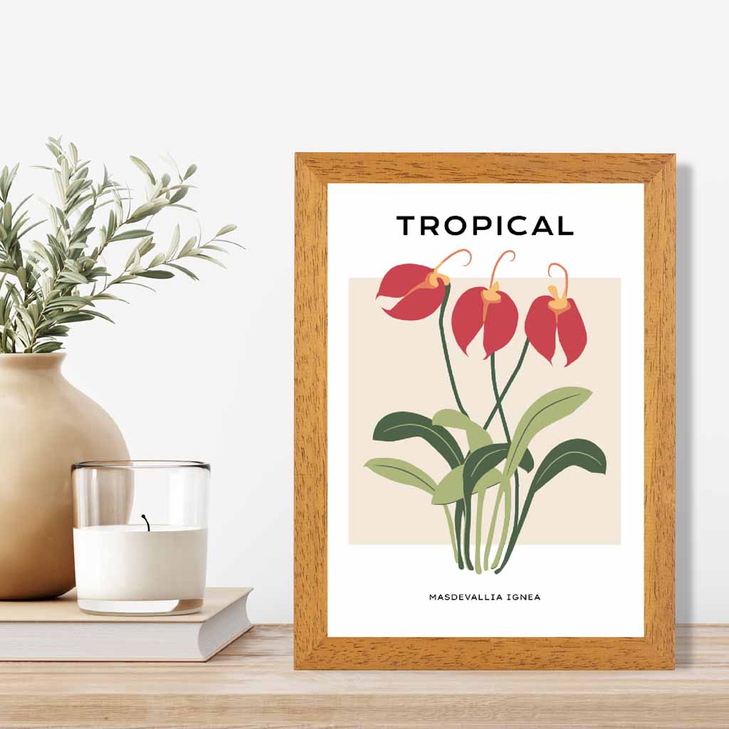 Tropical Floral Red, Green Masdevallia Flower Art Print | Wall Art Plaza UK