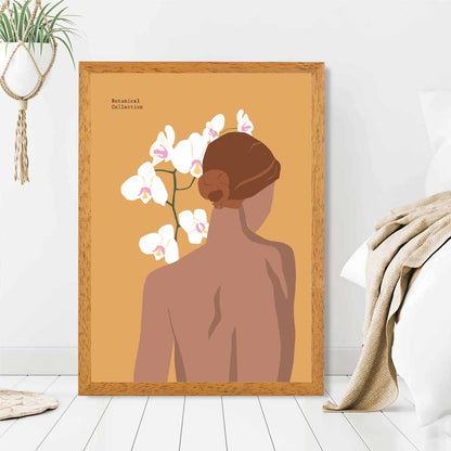 Modern Art Yellow,  Lady and Orchids  Art Poster | Wall Art Plaza UK