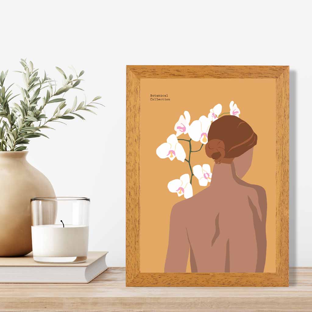 Modern Art Yellow,  Lady and Orchids  Art Poster | Wall Art Plaza UK