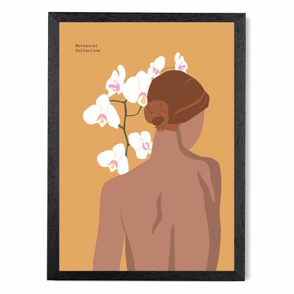 Modern Art Yellow,  Lady and Orchids  Art Poster | Wall Art Plaza UK