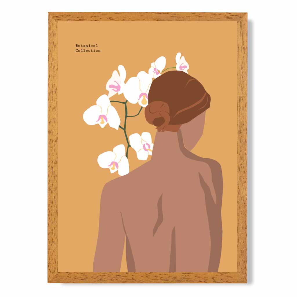 Modern Art Yellow,  Lady and Orchids  Art Poster | Wall Art Plaza UK