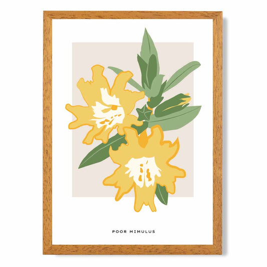 Boho Floral Yellow, Green Poor Mimulus Flower Art Poster | Wall Art Plaza UK