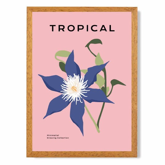 Tropical Floral Pink, Blue Flower Art Print | Wall Art Plaza UK