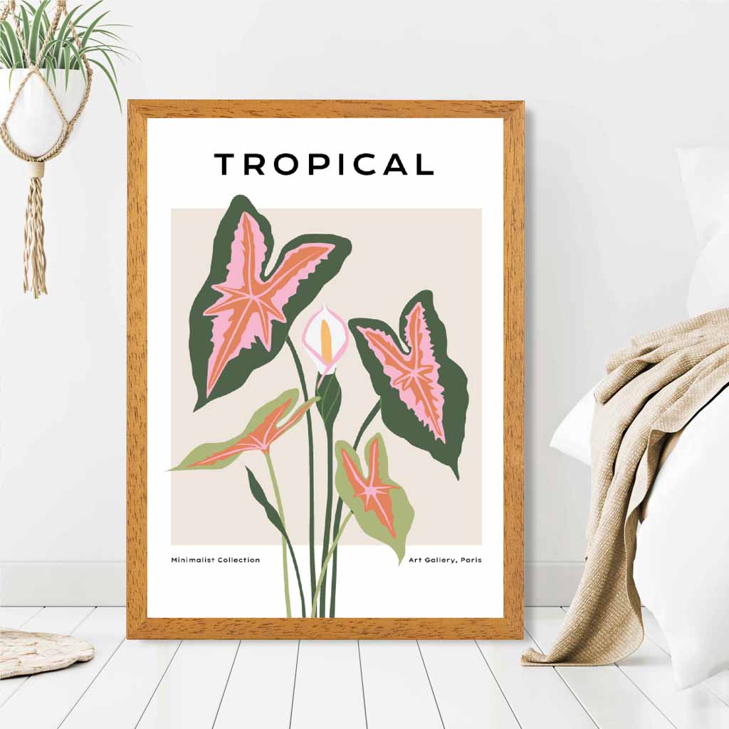 Tropical Floral Beige, Green Lilly Art Print | Wall Art Plaza UK