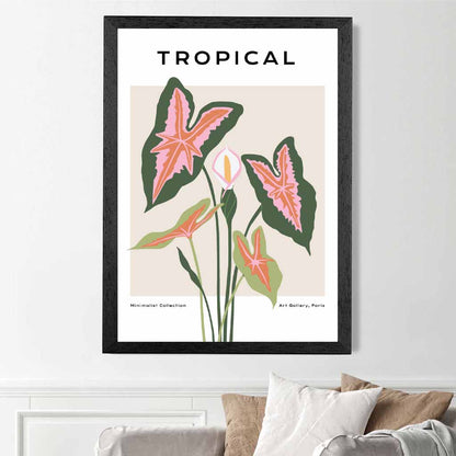 Tropical Floral Beige, Green Lilly Art Print | Wall Art Plaza UK