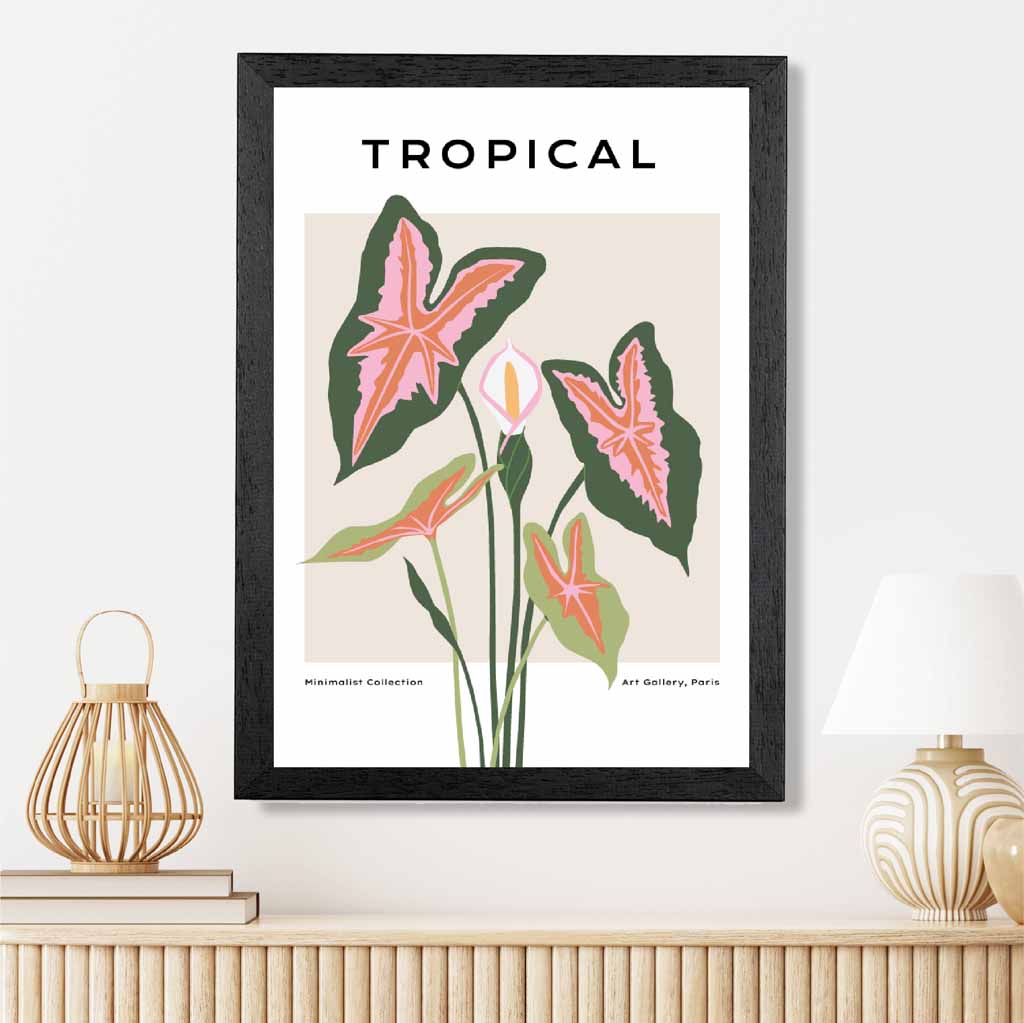 Tropical Floral Beige, Green Lilly Art Print | Wall Art Plaza UK