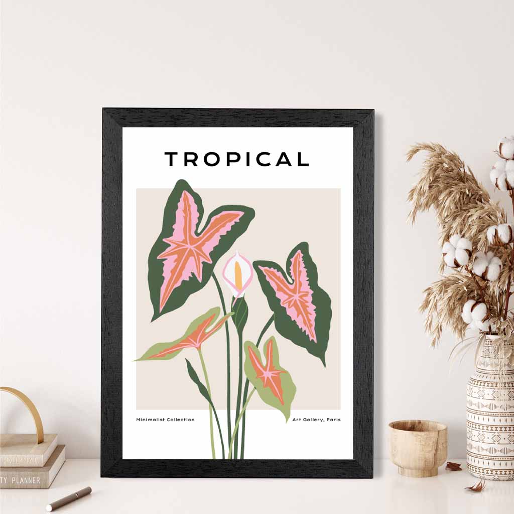 Tropical Floral Beige, Green Lilly Art Print | Wall Art Plaza UK