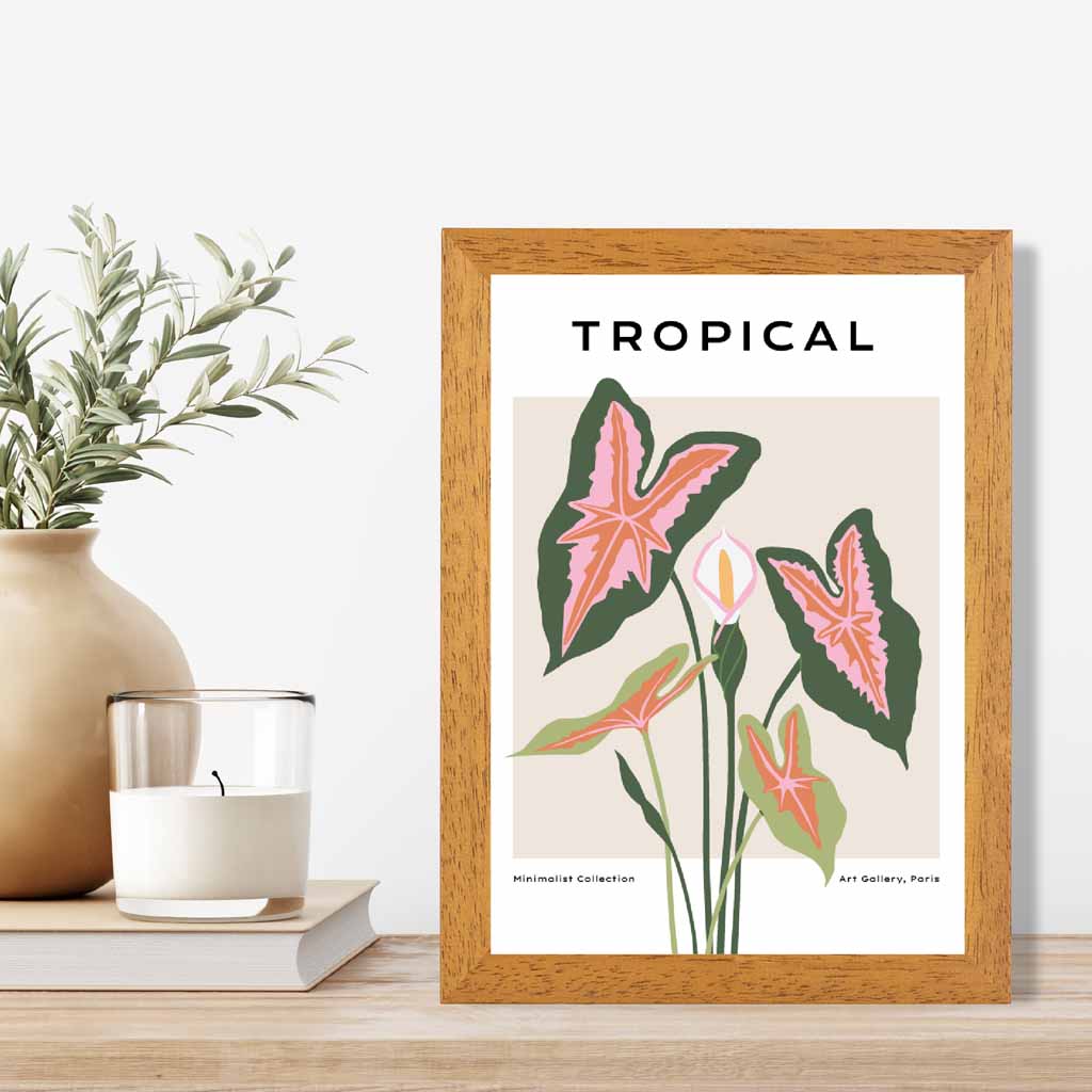 Tropical Floral Beige, Green Lilly Art Print | Wall Art Plaza UK