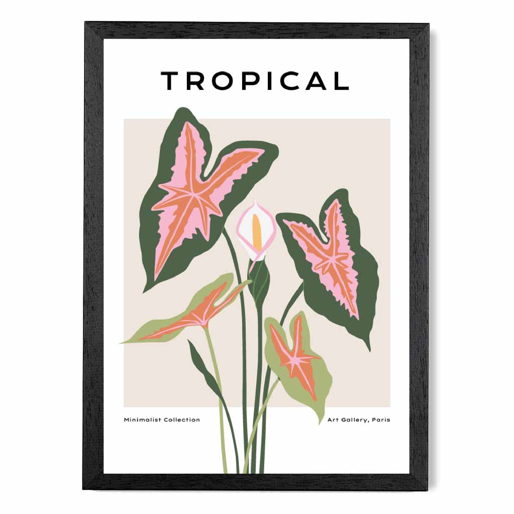 Tropical Floral Beige, Green Lilly Art Print | Wall Art Plaza UK