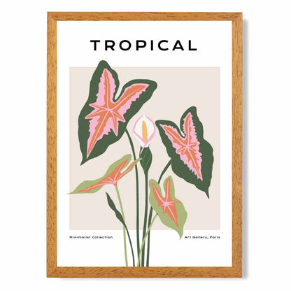 Tropical Floral Beige, Green Lilly Art Print | Wall Art Plaza UK