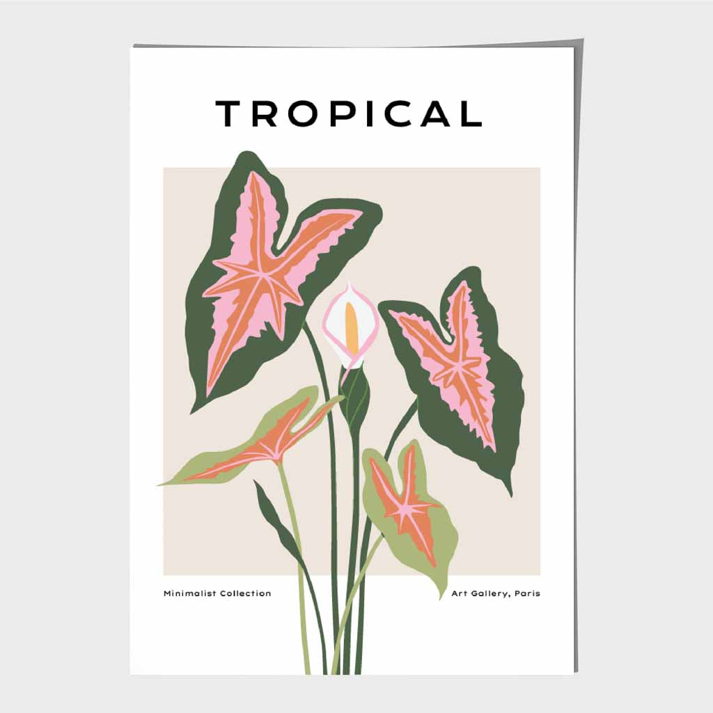 Tropical Floral Beige, Green Lilly Art Print | Wall Art Plaza UK