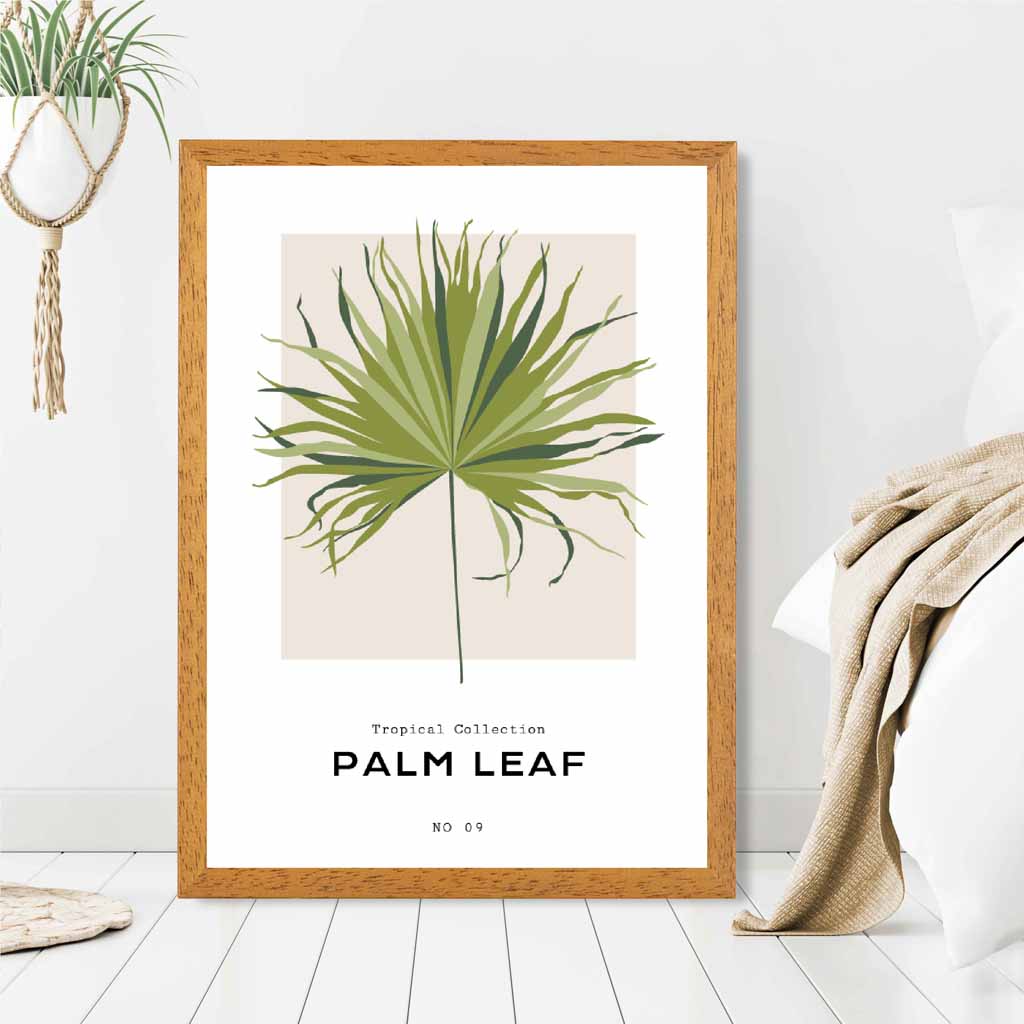 Tropical Floral Green, Beige Palm Leaf Art Print | Wall Art Plaza UK