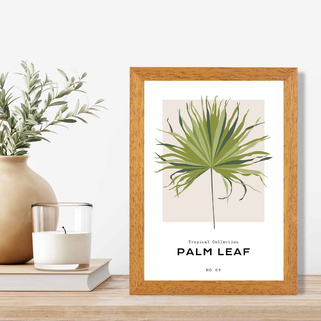 Tropical Floral Green, Beige Palm Leaf Art Print | Wall Art Plaza UK