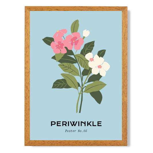 Modern Floral Blue, Pink Periwinkle Flowers Art Poster | Wall Art Plaza UK