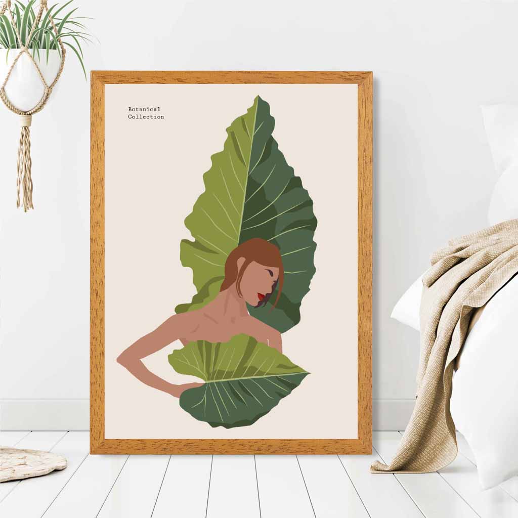 Modern Art Green, Beige Botanical Burlesque Art Poster | Wall Art Plaza UK