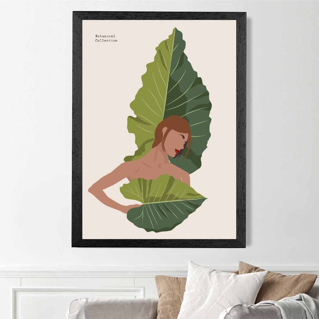 Modern Art Green, Beige Botanical Burlesque Art Poster | Wall Art Plaza UK