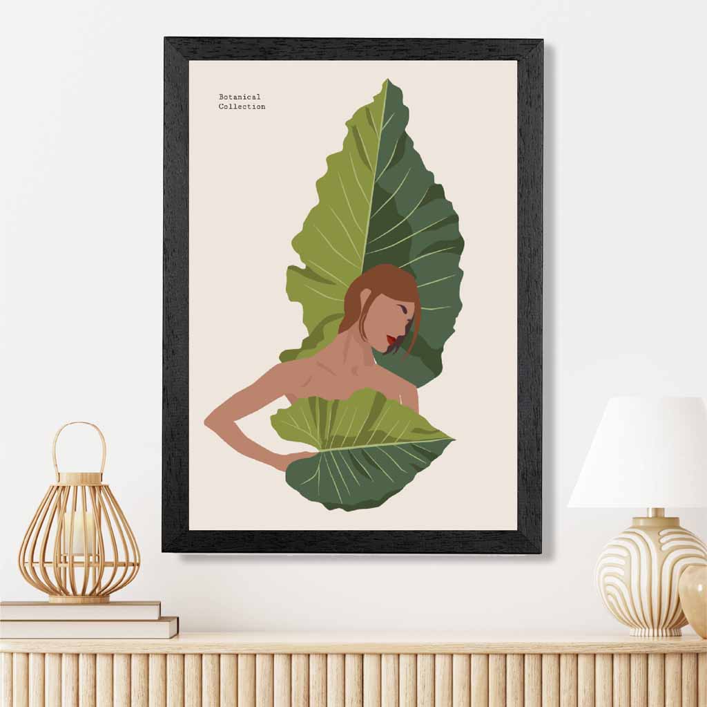 Modern Art Green, Beige Botanical Burlesque Art Poster | Wall Art Plaza UK