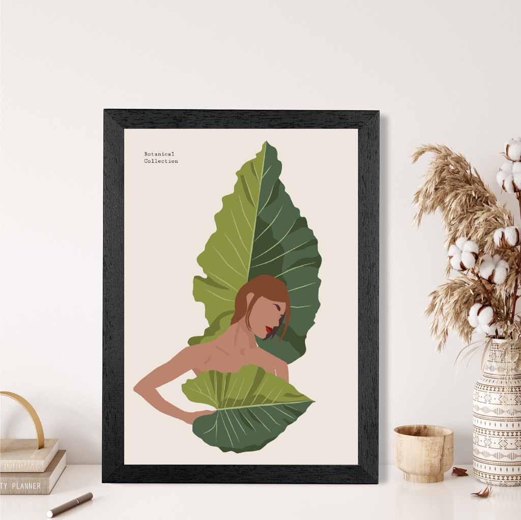 Modern Art Green, Beige Botanical Burlesque Art Poster | Wall Art Plaza UK