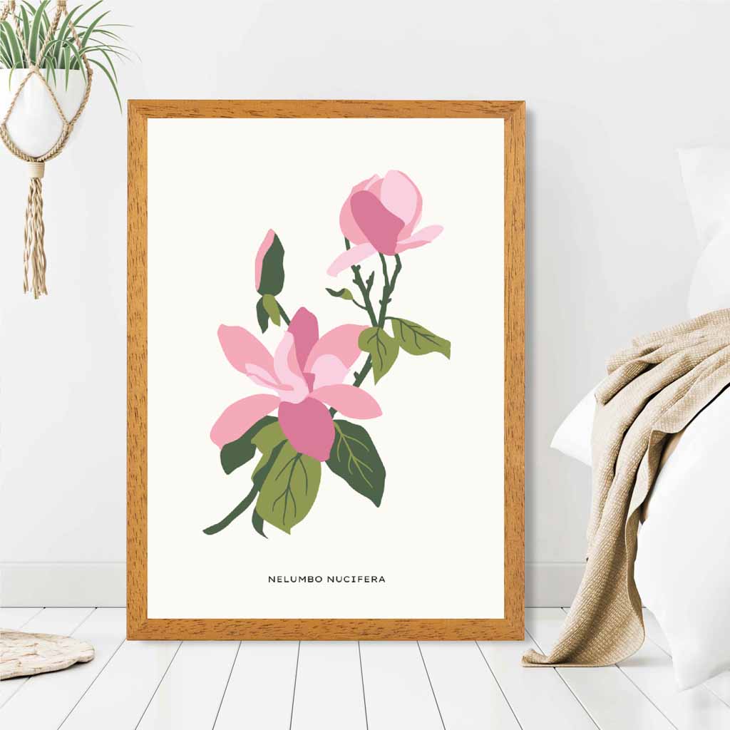 Modern Floral Pink, Green Lotus Flower Art Print | Wall Art Plaza UK