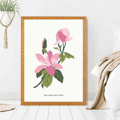 Modern Floral Pink, Green Lotus Flower Art Print | Wall Art Plaza UK