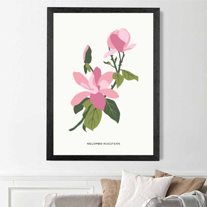 Modern Floral Pink, Green Lotus Flower Art Print | Wall Art Plaza UK