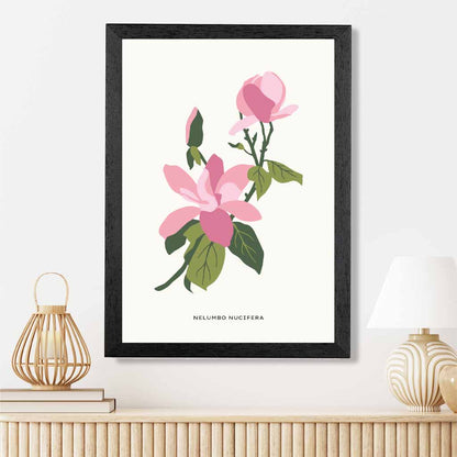 Modern Floral Pink, Green Lotus Flower Art Print | Wall Art Plaza UK