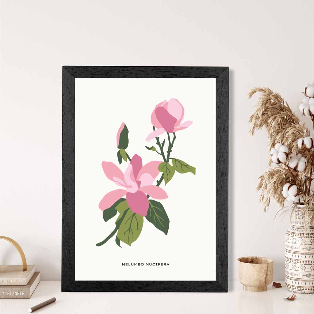 Modern Floral Pink, Green Lotus Flower Art Print | Wall Art Plaza UK