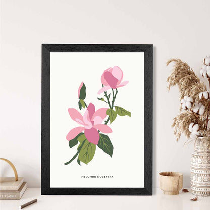 Modern Floral Pink, Green Lotus Flower Art Print | Wall Art Plaza UK