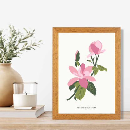 Modern Floral Pink, Green Lotus Flower Art Print | Wall Art Plaza UK