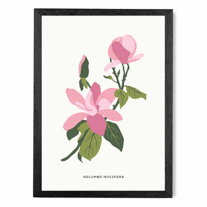 Modern Floral Pink, Green Lotus Flower Art Print | Wall Art Plaza UK