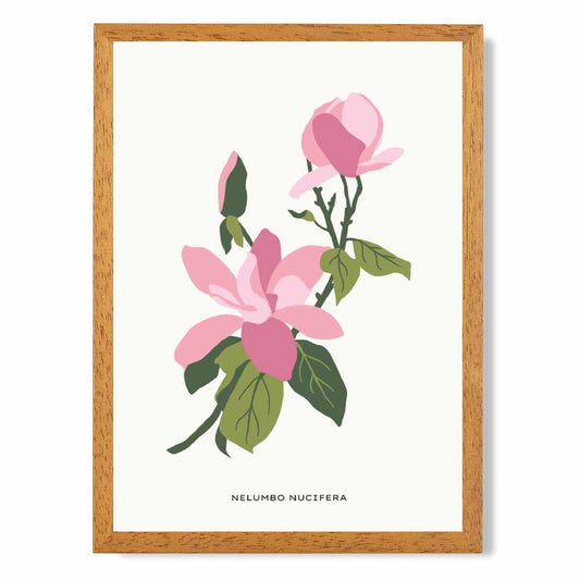 Modern Floral Pink, Green Lotus Flower Art Print | Wall Art Plaza UK