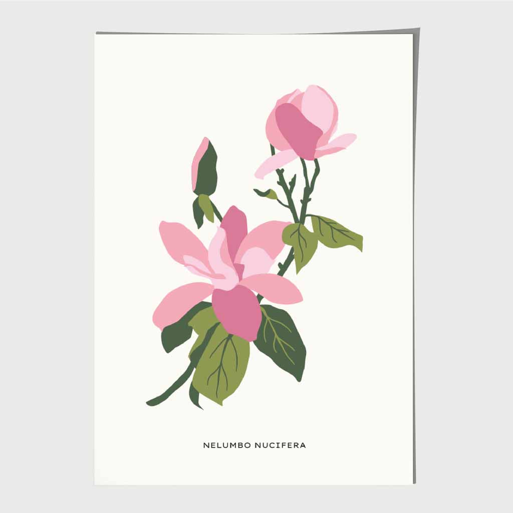 Modern Floral Pink, Green Lotus Flower Art Print | Wall Art Plaza UK