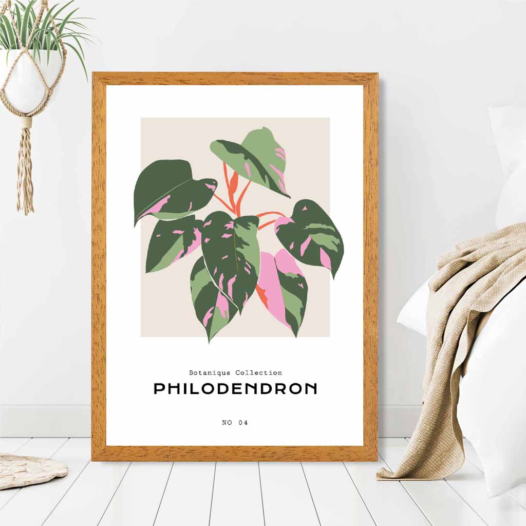 Boho Floral Green, Pink Philodendron Art Poster | Wall Art Plaza UK