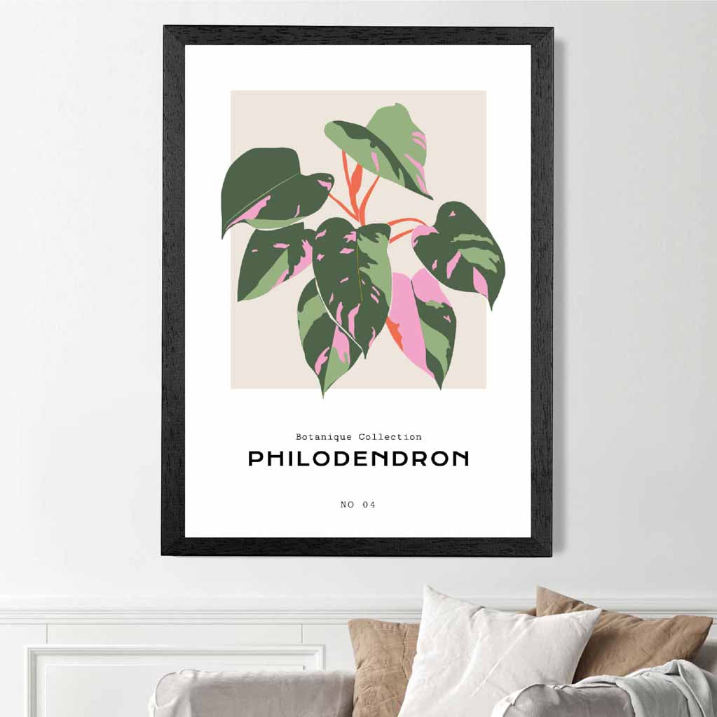 Boho Floral Green, Pink Philodendron Art Poster | Wall Art Plaza UK