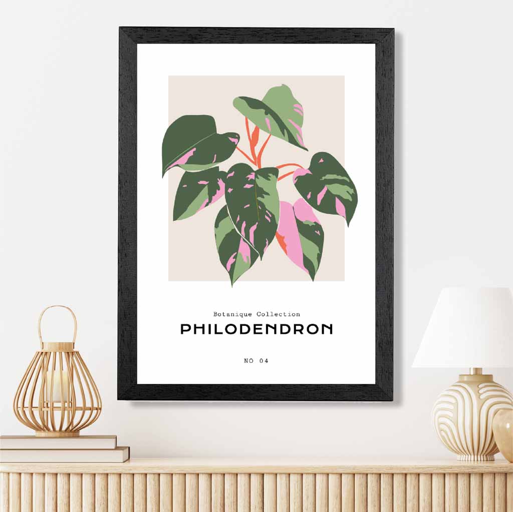 Boho Floral Green, Pink Philodendron Art Poster | Wall Art Plaza UK