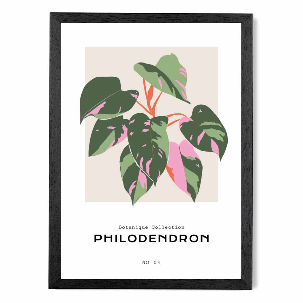 Boho Floral Green, Pink Philodendron Art Poster | Wall Art Plaza UK