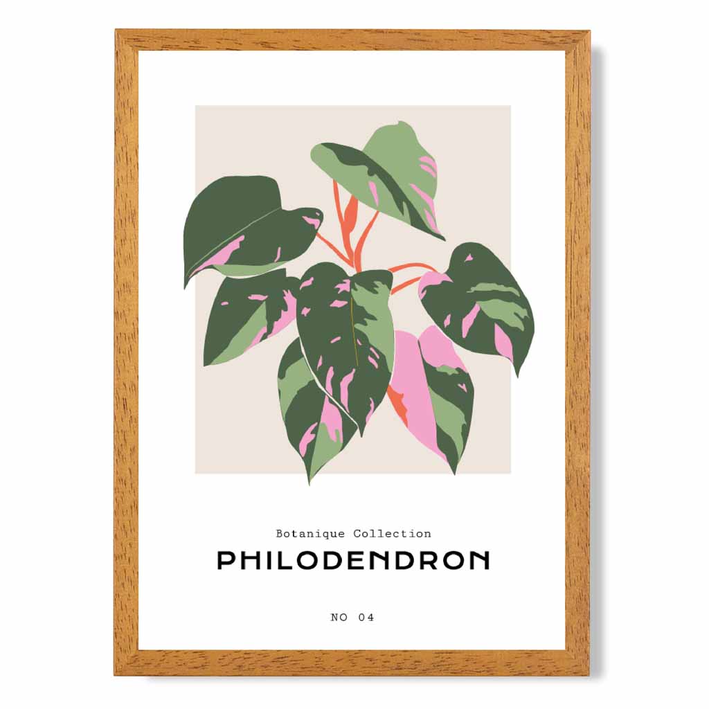 Boho Floral Green, Pink Philodendron Art Poster | Wall Art Plaza UK