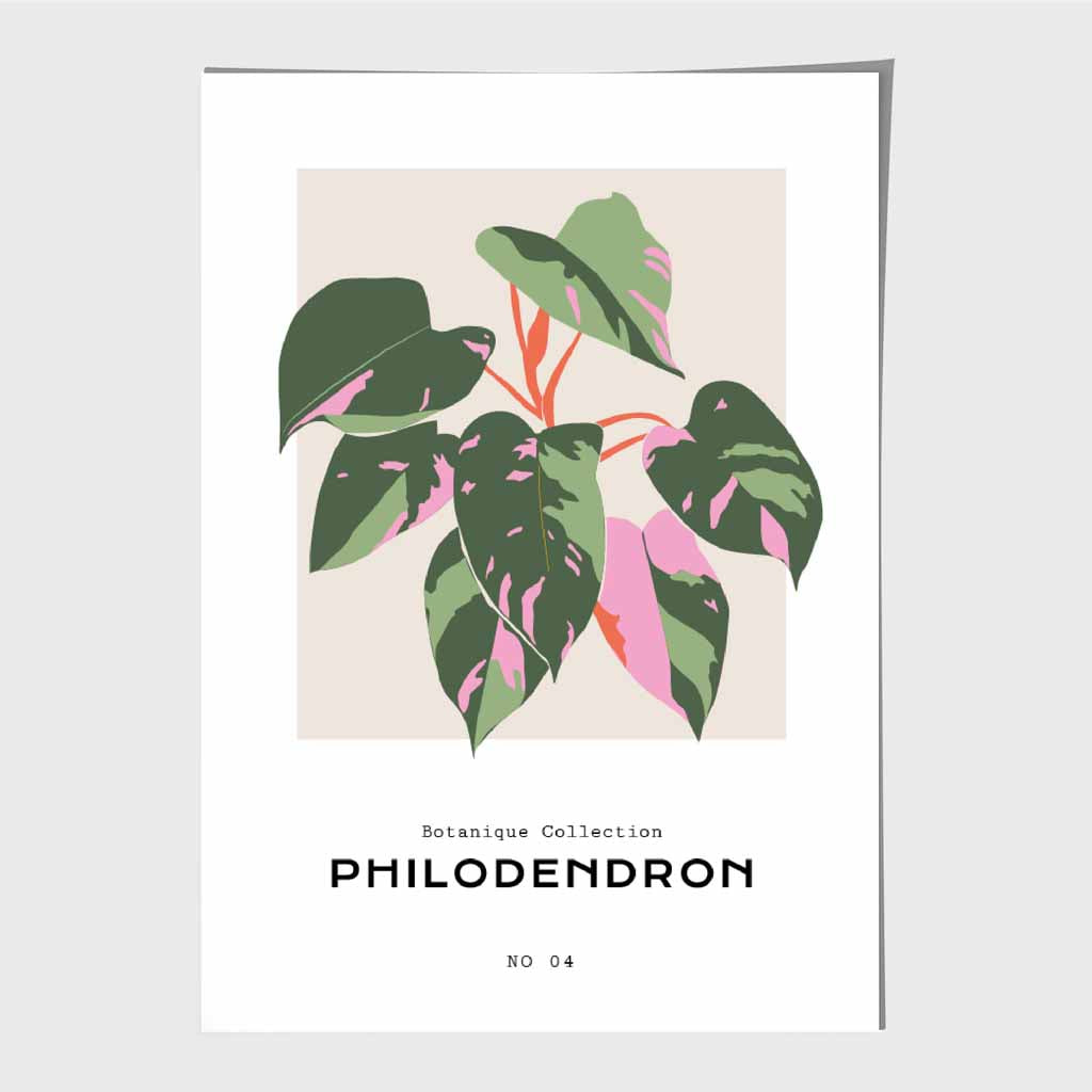 Boho Floral Green, Pink Philodendron Art Poster | Wall Art Plaza UK