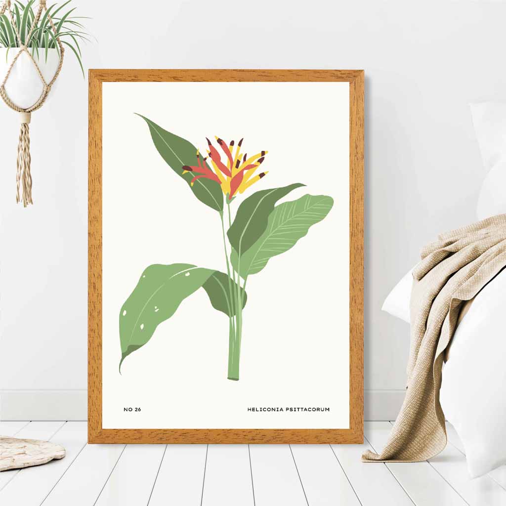 Modern Floral Green, Yellow Parakeet Flower Art Print | Wall Art Plaza UK